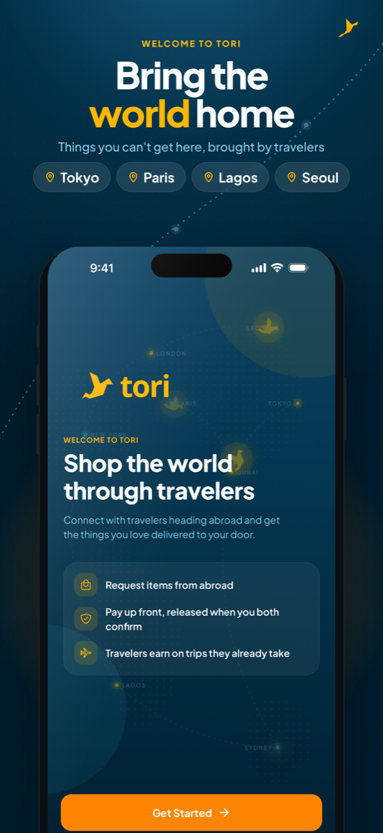 Tori: a marketplace where travelers bring the world home